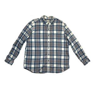 L.L.Bean Flannel‎ Shirt Mens XL Blue Brown Plaid Button-Down Cotton